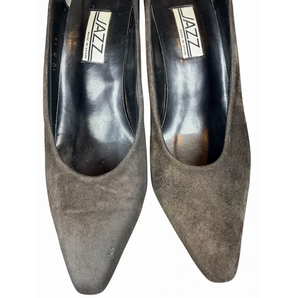 Vintage 90s Suede Kitten Heels JAZZ Made in Spain Brown Pointed Toe Pumps 10‎ M